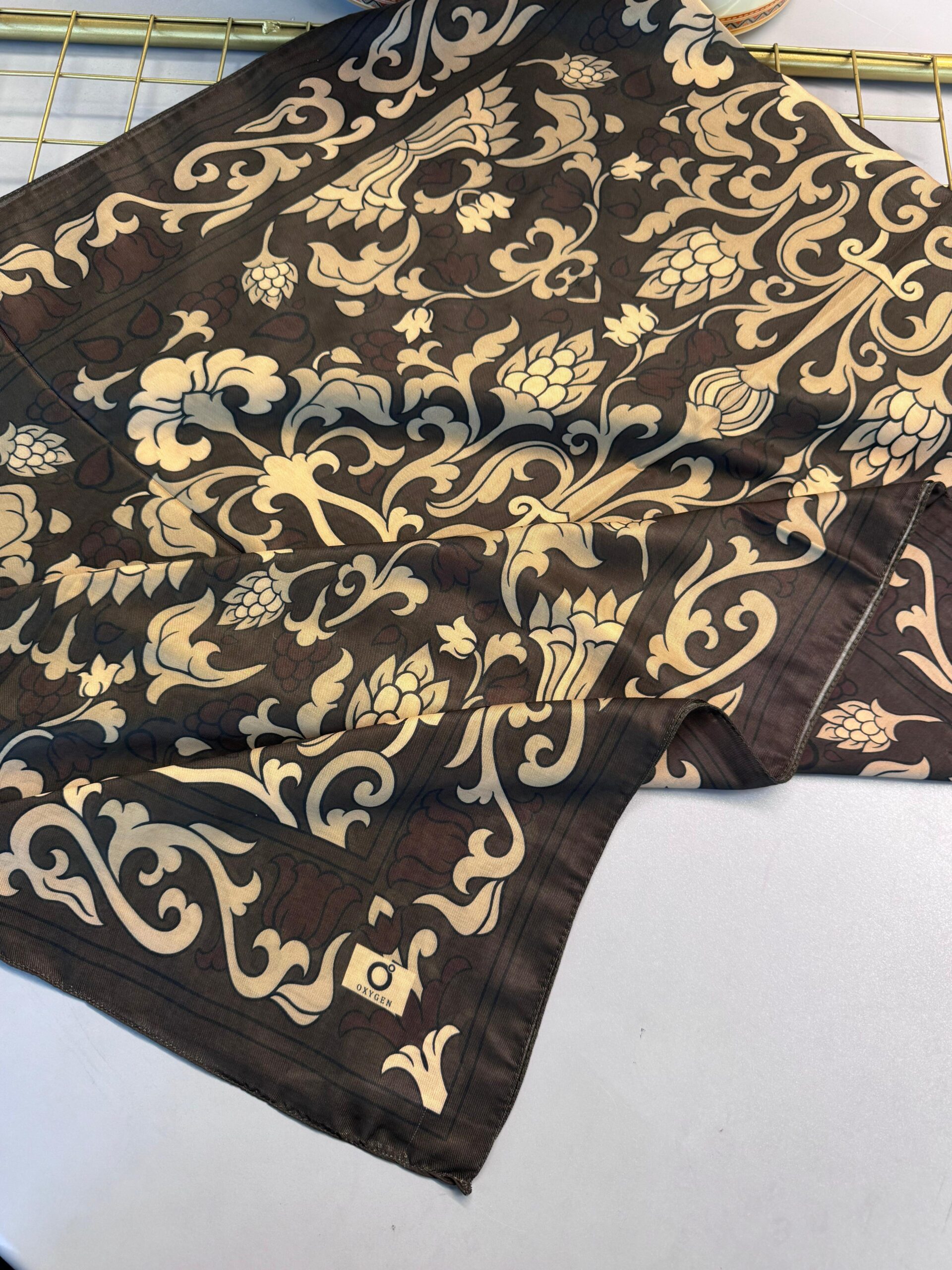 Lilyum Desen Pamuk İpek Şal-10008-Çikolata