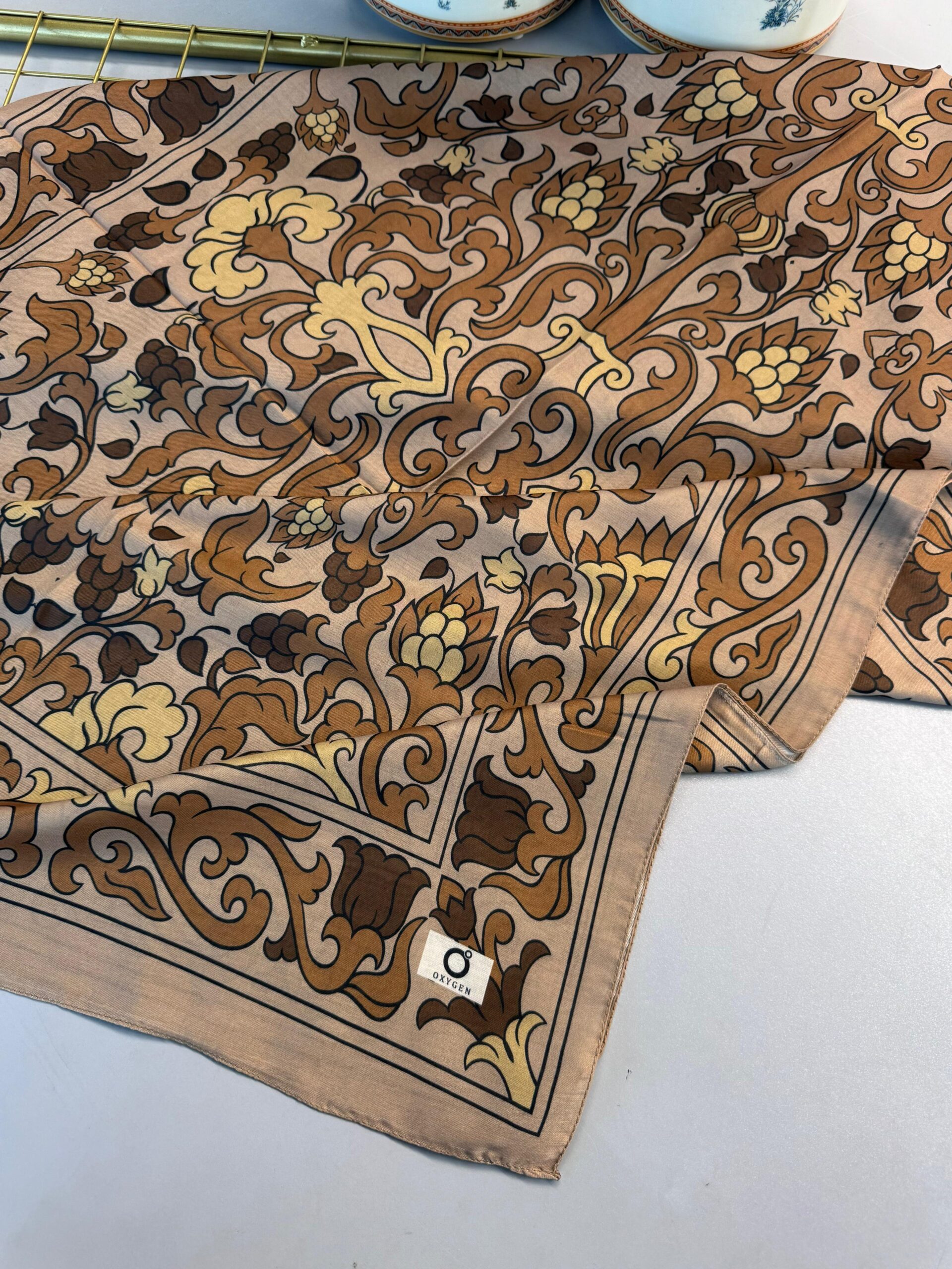 Lilyum Desen Pamuk İpek Şal-10008-Karamel