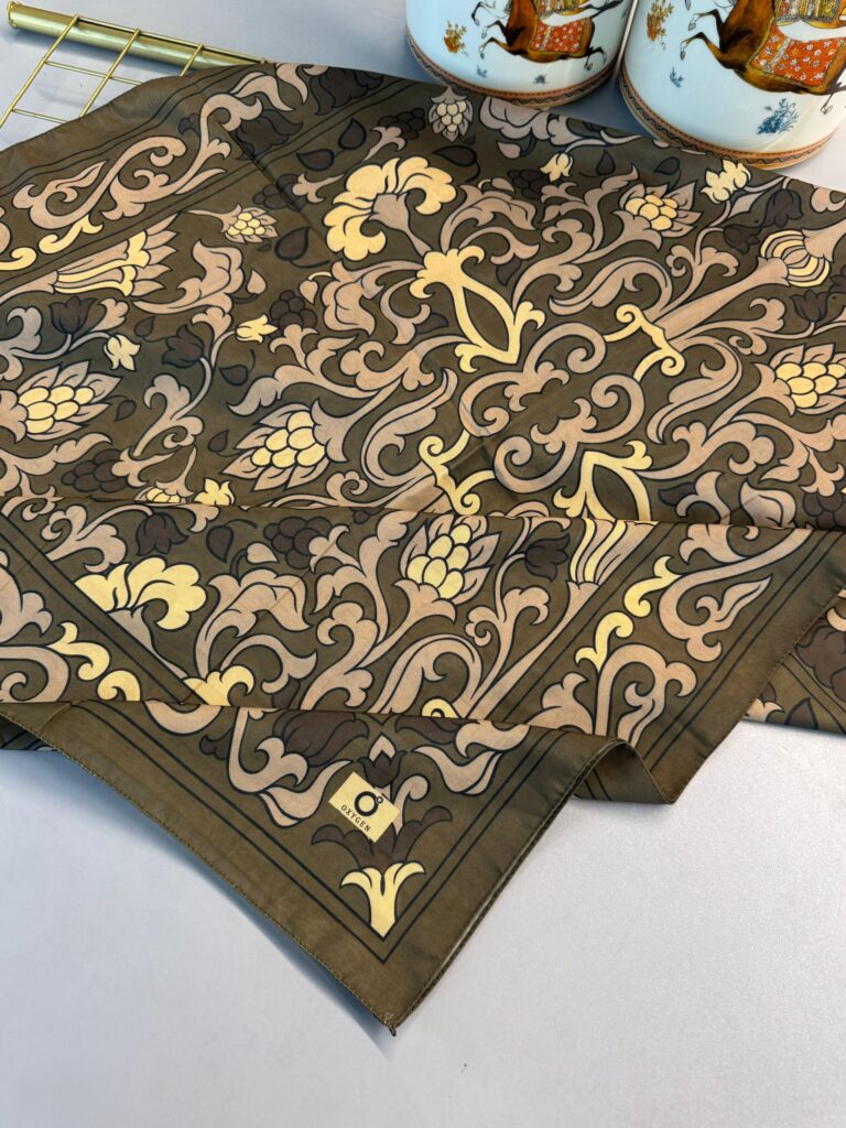 Lilyum Desen Pamuk İpek Şal-10008-Asker yeşili