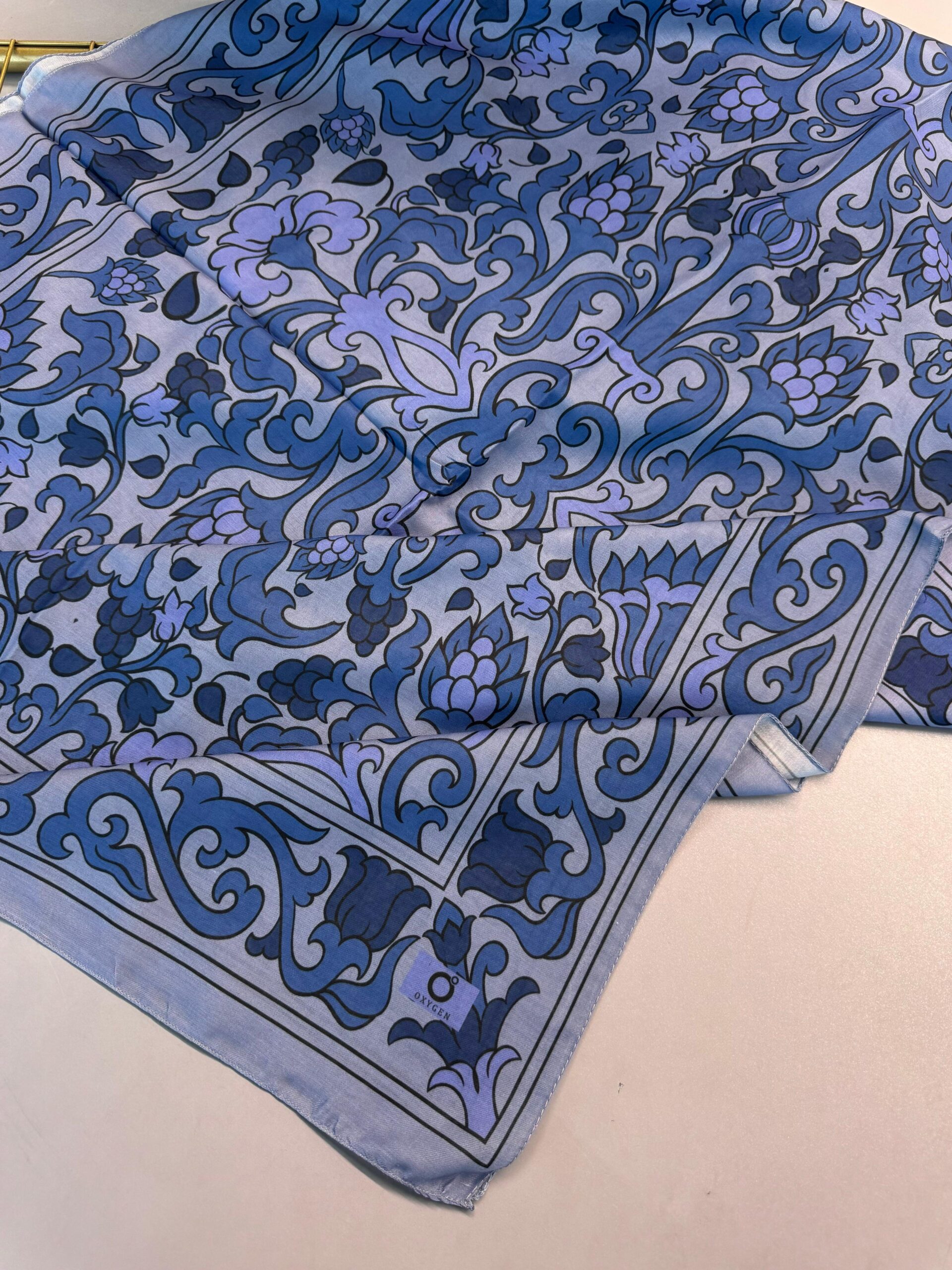 Lilyum Desen Pamuk İpek Şal-10008-Bebek Mavi