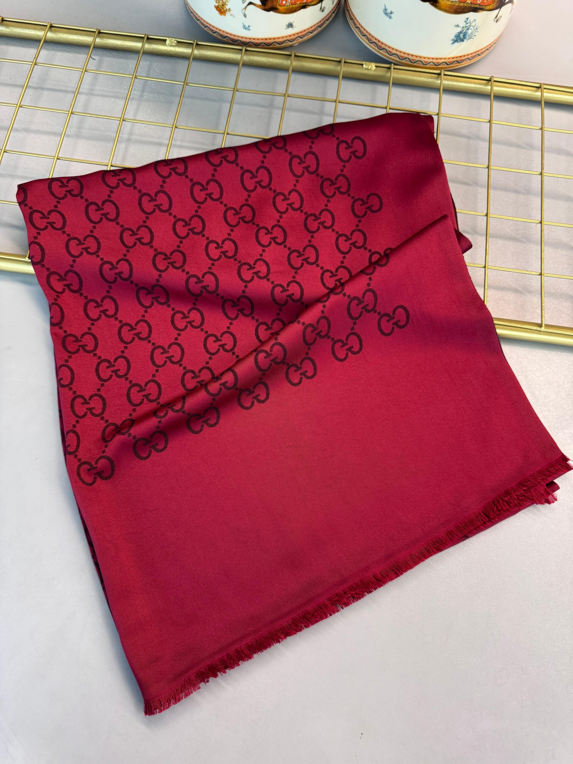 G Desen Kendinden Dokulu Desenli İtalyan Şal-10009- Kırmızı