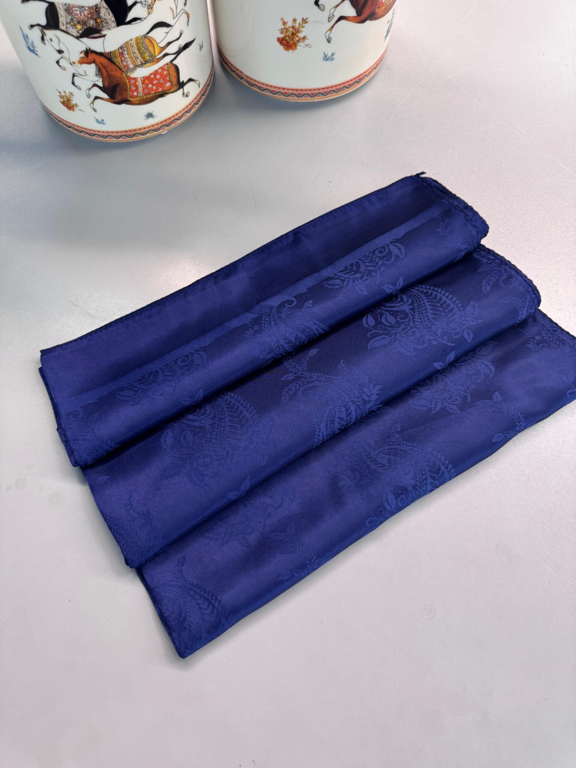 Aplike Desen Pamuk İpeksi Jakar Şal-53354-Lacivert