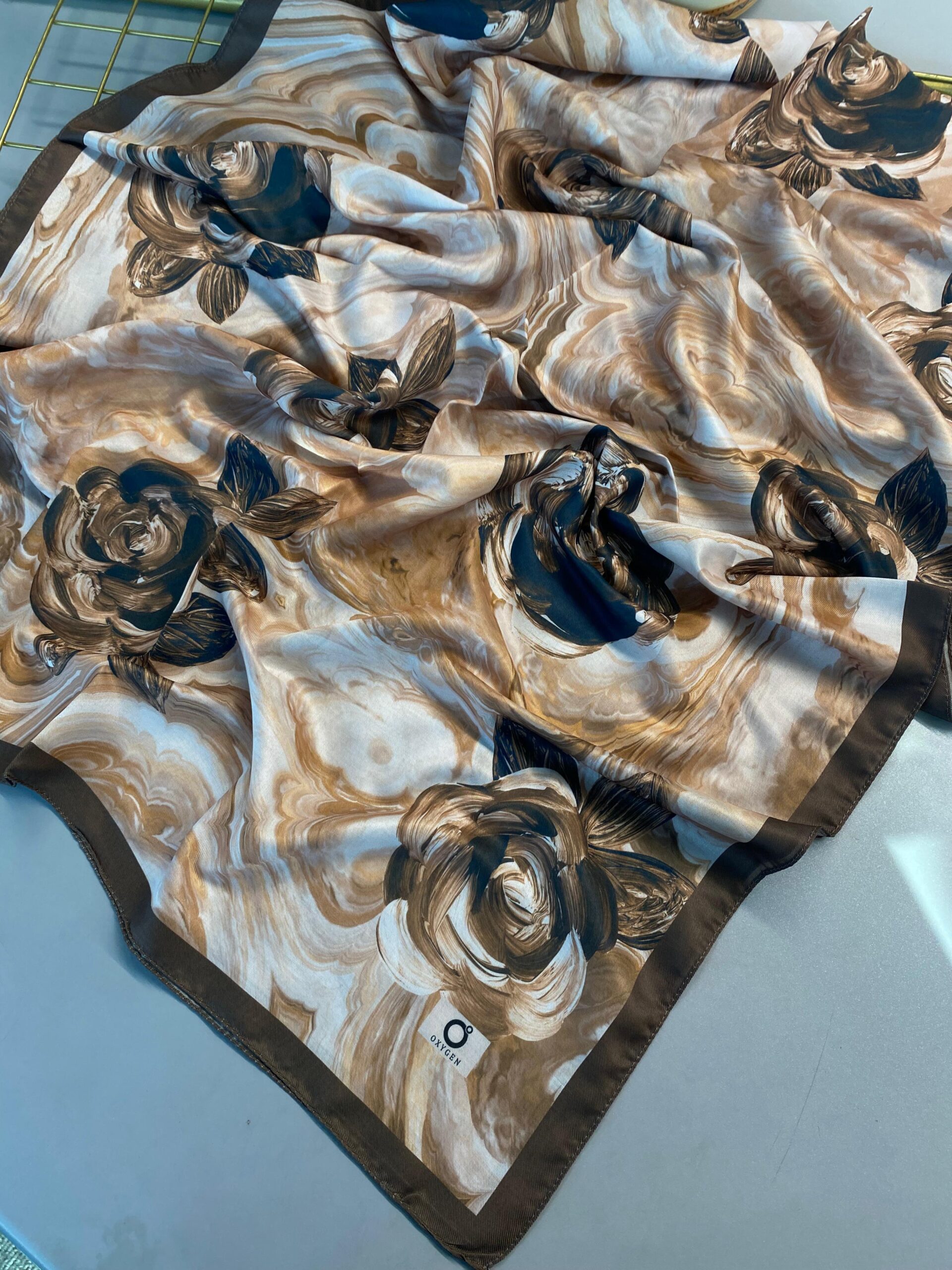 Summer Rose  Desen Pamuk İpek Şal-12000-Cappucino