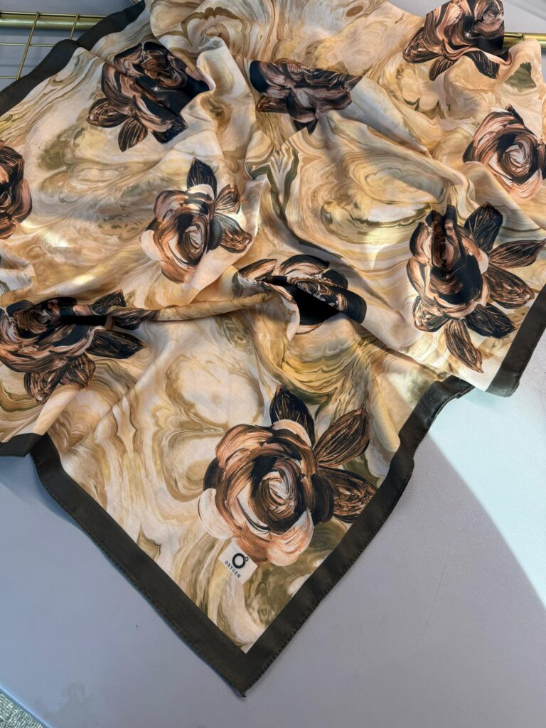 Summer Rose  Desen Pamuk İpek Şal-12000-Çimen yeşili