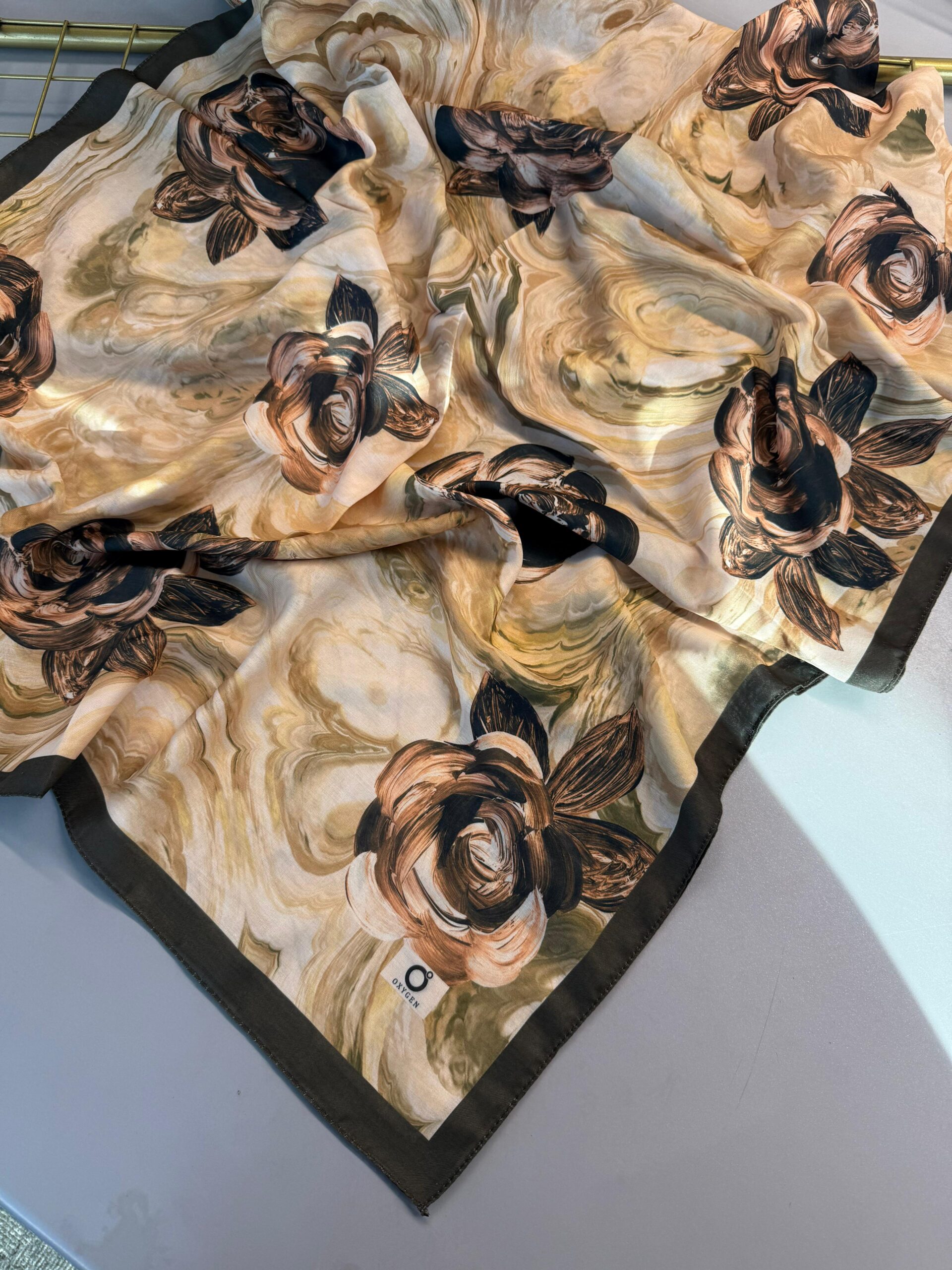 Summer Rose  Desen Pamuk İpek Şal-12000-Çimen yeşili