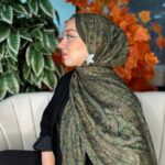 Harem  Desen Pamuk İpek Şal-30000-Çimen yeşil