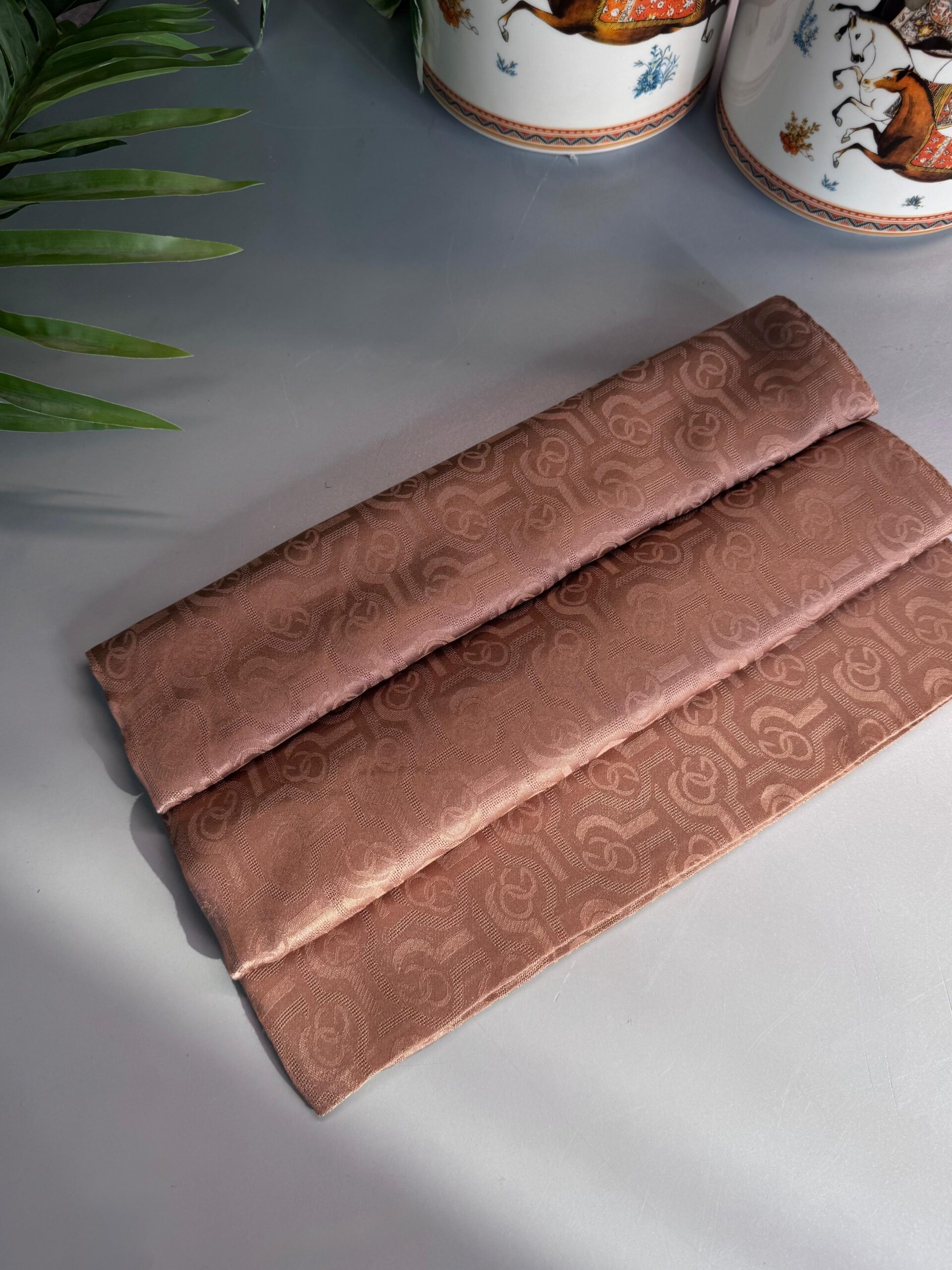 Dijital Monogram Desen İpeksi Jakar Şal-72761- Pudra