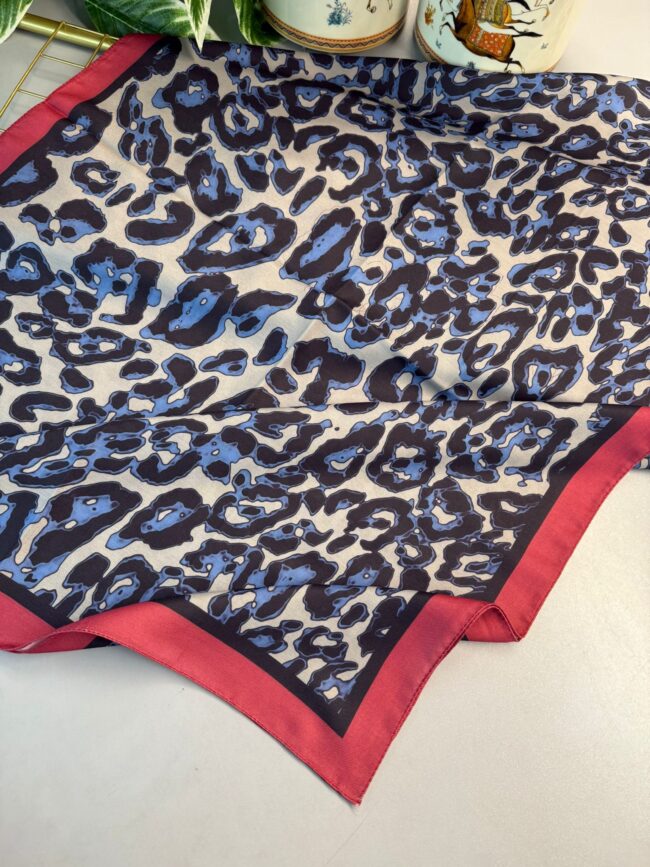 Leopare Desen Pamuk İpek Şal-6202761-Kırmızı