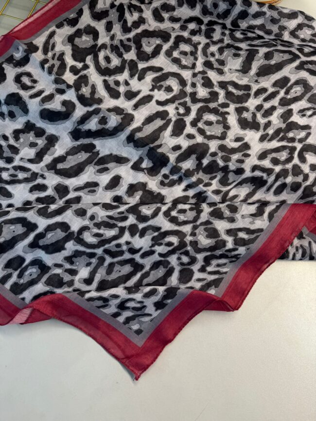 Leopare Desen Pamuk İpek Şal-6202761-Vişne