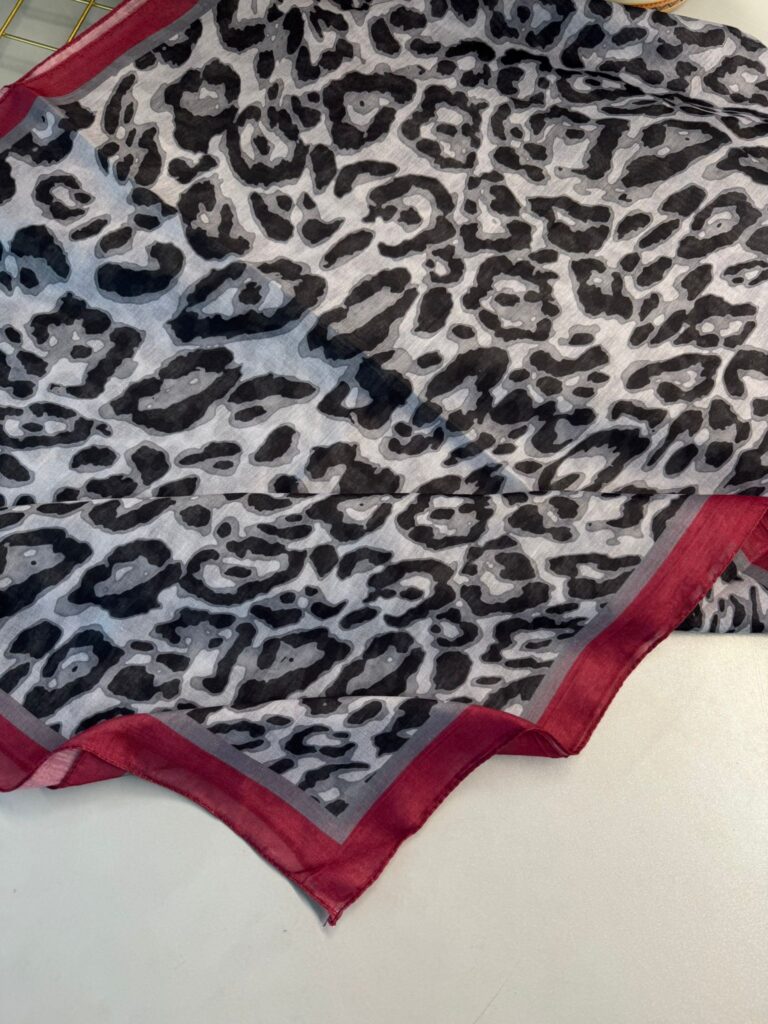 Leopare Desen Pamuk İpek Şal-6202761-Vişne