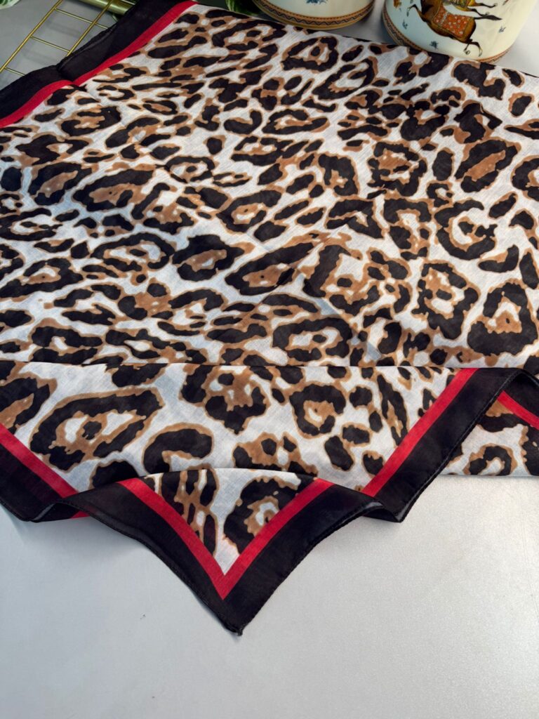 Leopare Desen Pamuk İpek Şal-6202761-Camel