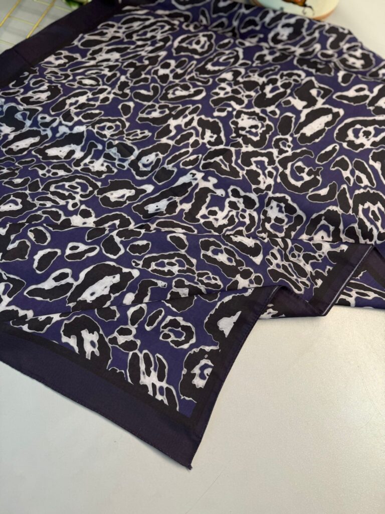 Leopare Desen Pamuk İpek Şal-6202761-Derin mor