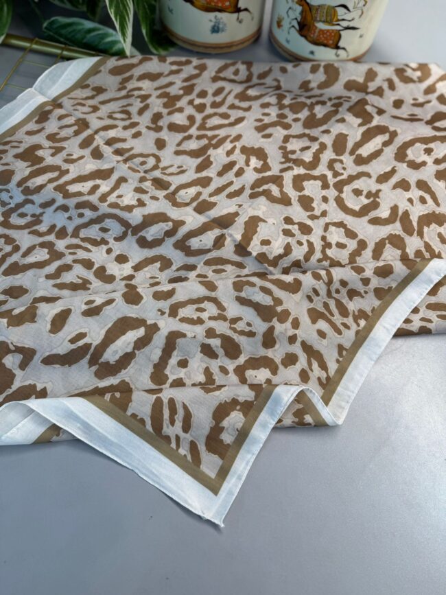 Leopare Desen Pamuk İpek Şal-6202761-Ekru