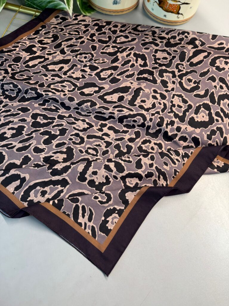 Leopare Desen Pamuk İpek Şal-6202761-Mocha