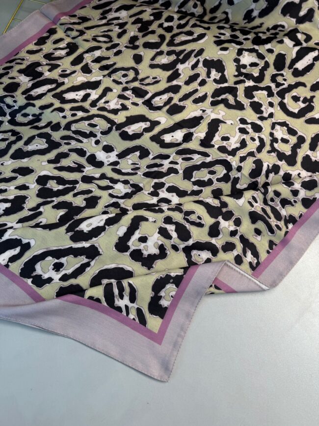 Leopare Desen Pamuk İpek Şal-6202761-Pudra