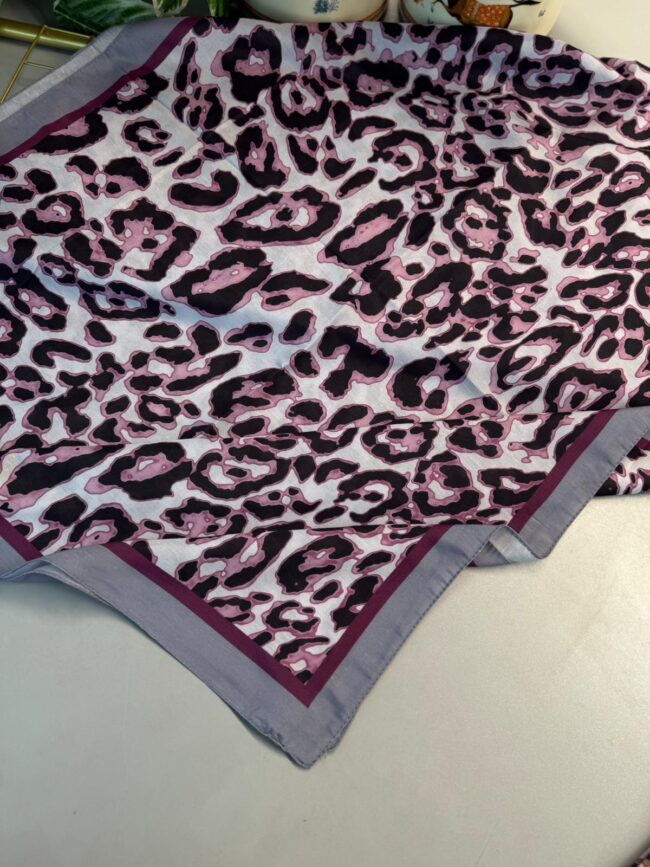 Leopare Desen Pamuk İpek Şal-6202761-Gri