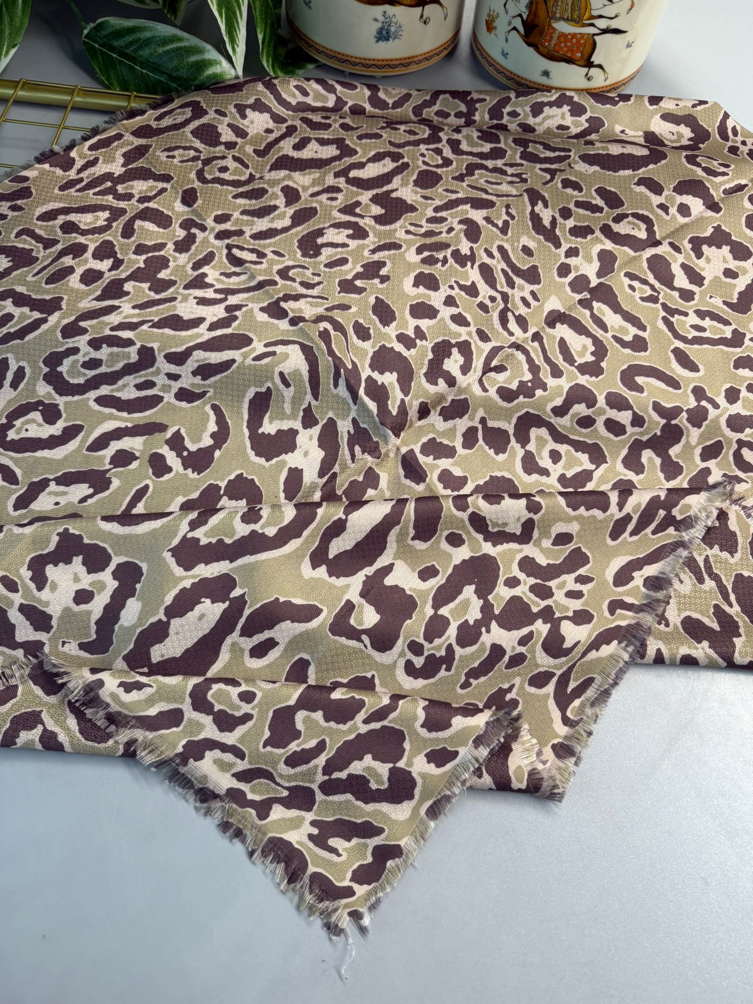 Ala Leopar Desen Naturel Pamuk Şal-Kahve