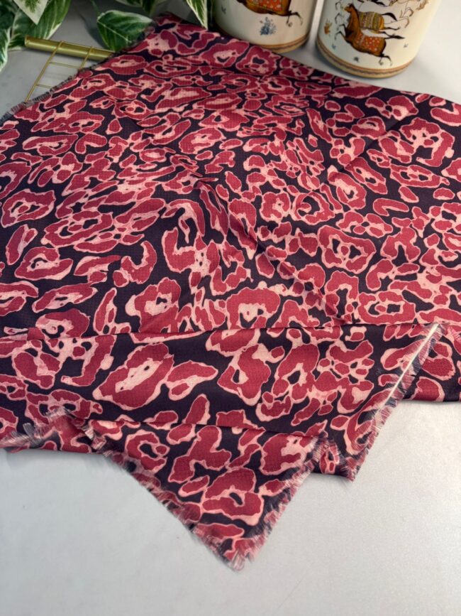 Ala Leopar Desen Naturel Pamuk Şal-Küllü kahve