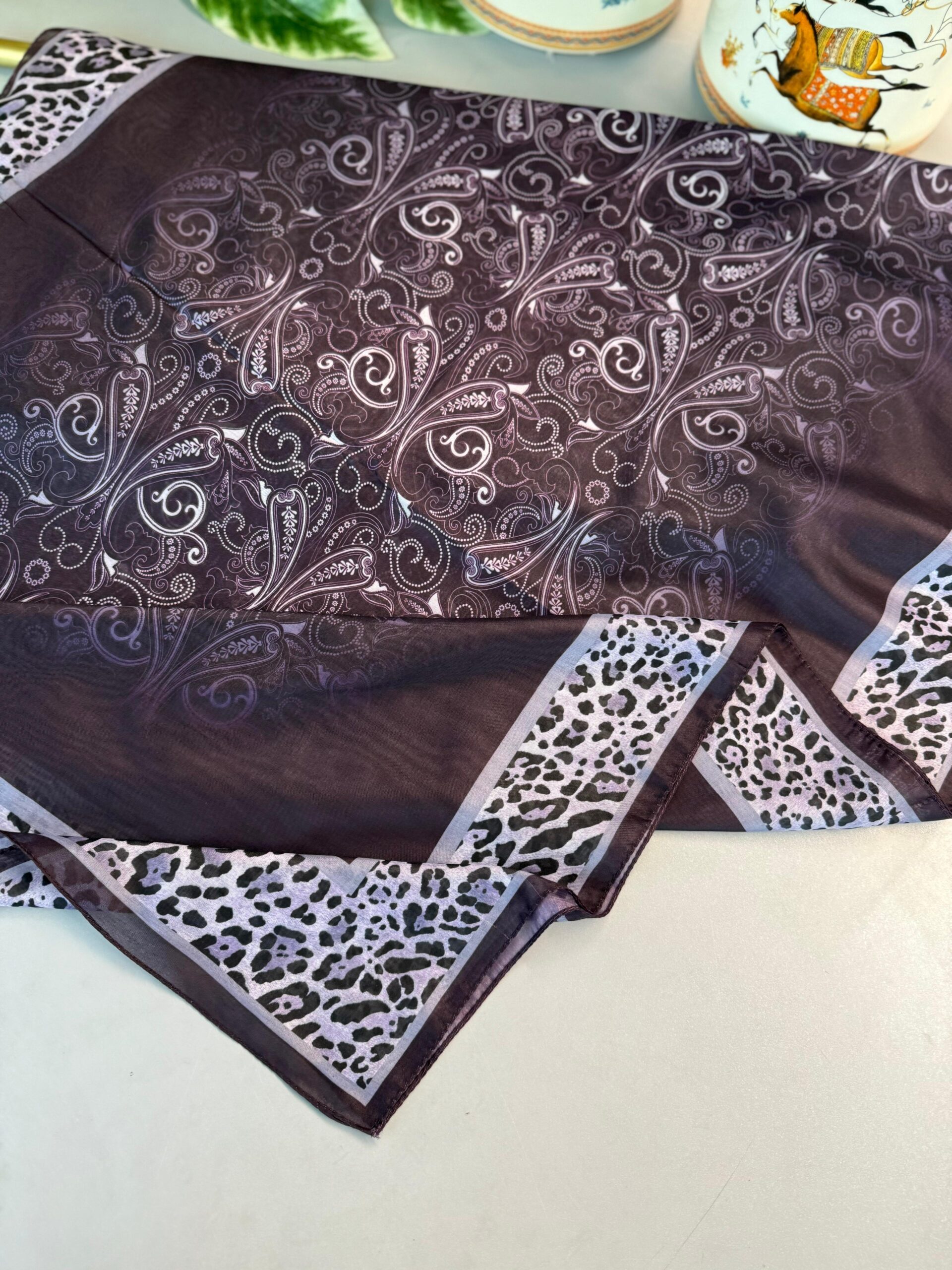 TINY LEOPAR PAMUK DESEN ŞAL-6202616-DERİN MOR