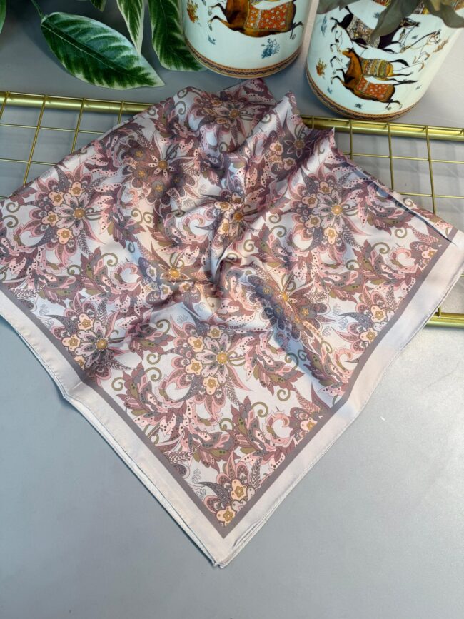 Mimoza Desen Vual İpek Eşarp-6203408-Pamuk şekeri