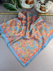 Mimoza Desen Vual İpek Eşarp-6203408-Bebe mavi