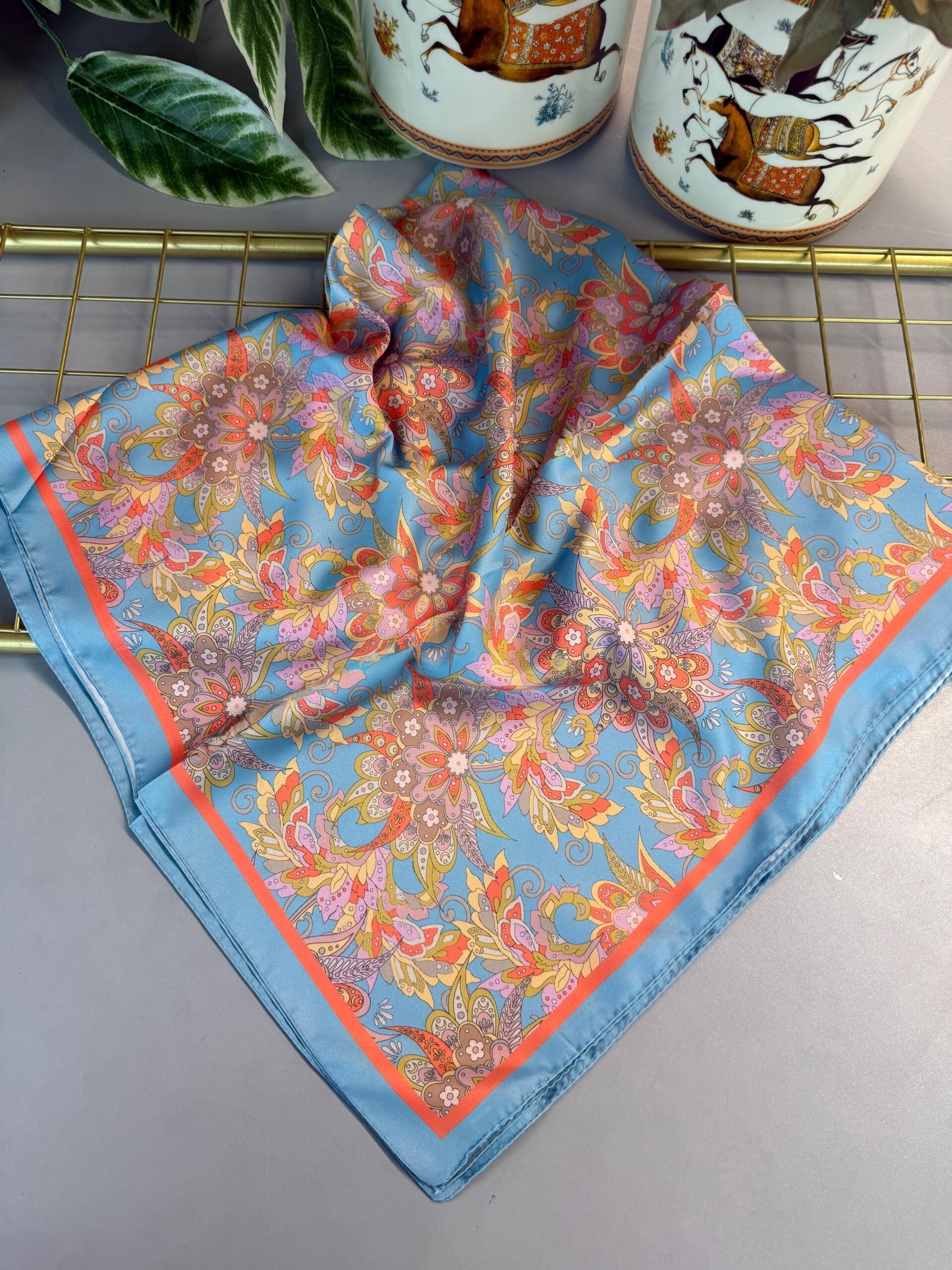 Mimoza Desen Vual İpek Eşarp-6203408-Bebe mavi