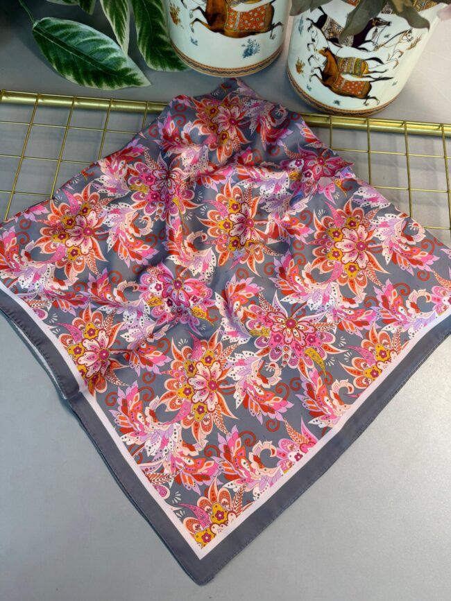 Mimoza Desen Vual İpek Eşarp-6203408-Gri