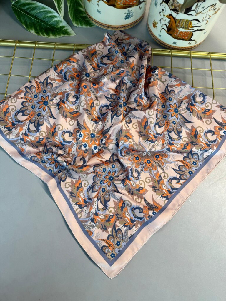 Mimoza Desen Vual İpek Eşarp-6203408-Pudra