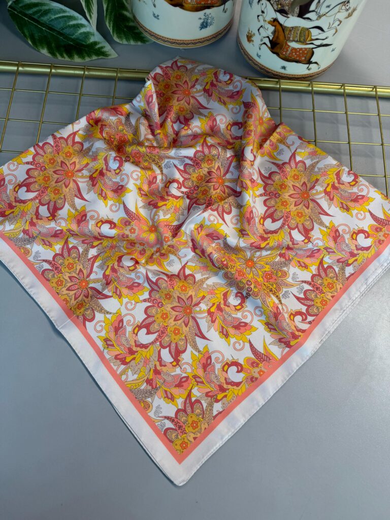 Mimoza Desen Vual İpek Eşarp-6203408-Şeftali