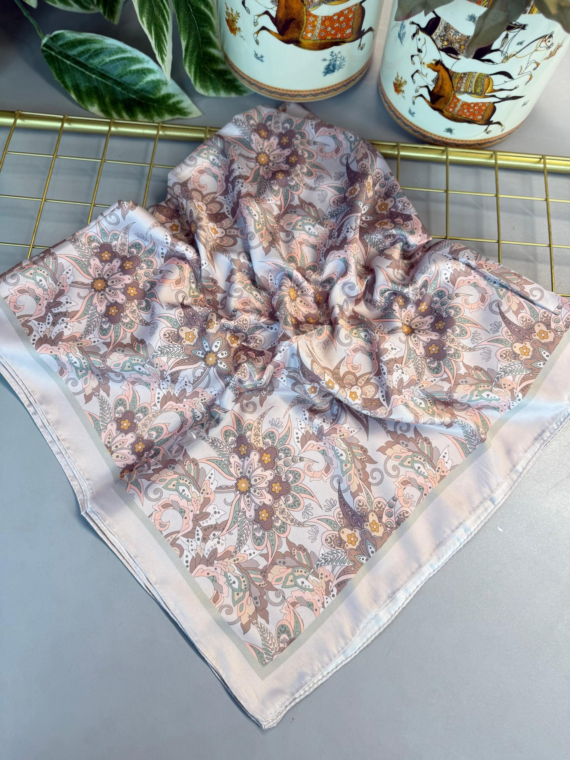 Mimoza Desen Vual İpek Eşarp-6203408-Pembe İnci