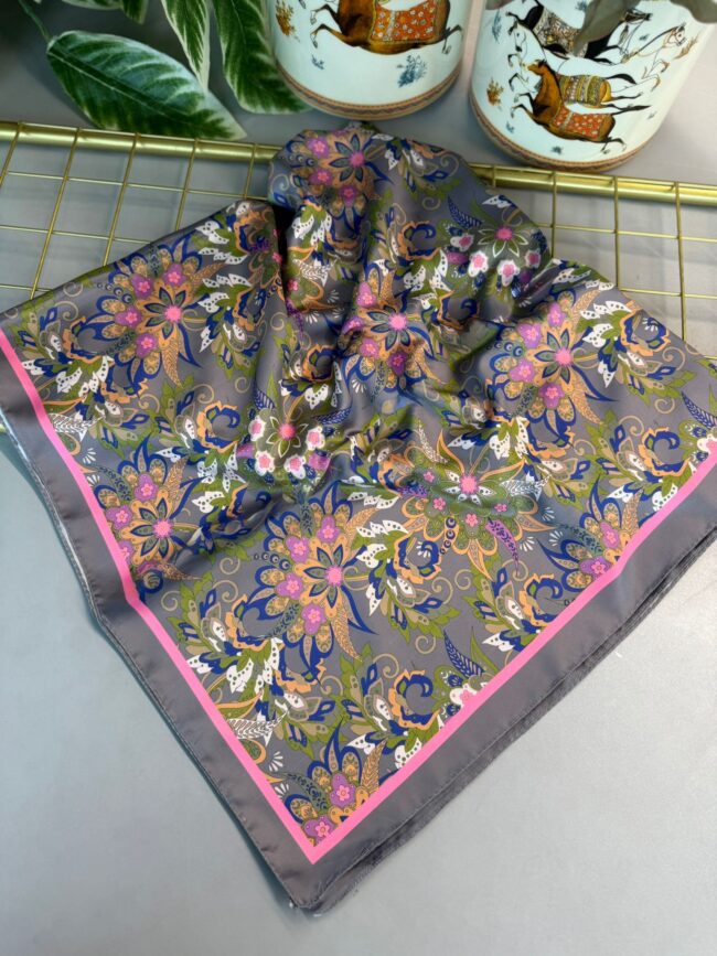 Mimoza Desen Vual İpek Eşarp-6203408-Saks