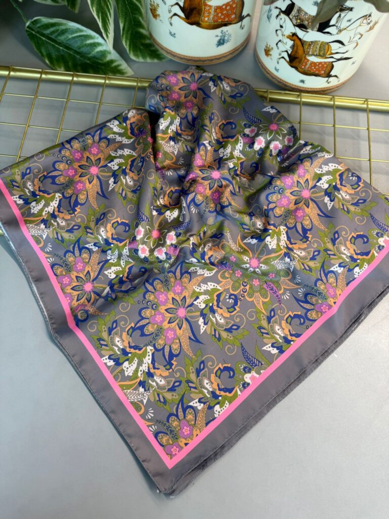 Mimoza Desen Vual İpek Eşarp-6203408-Saks