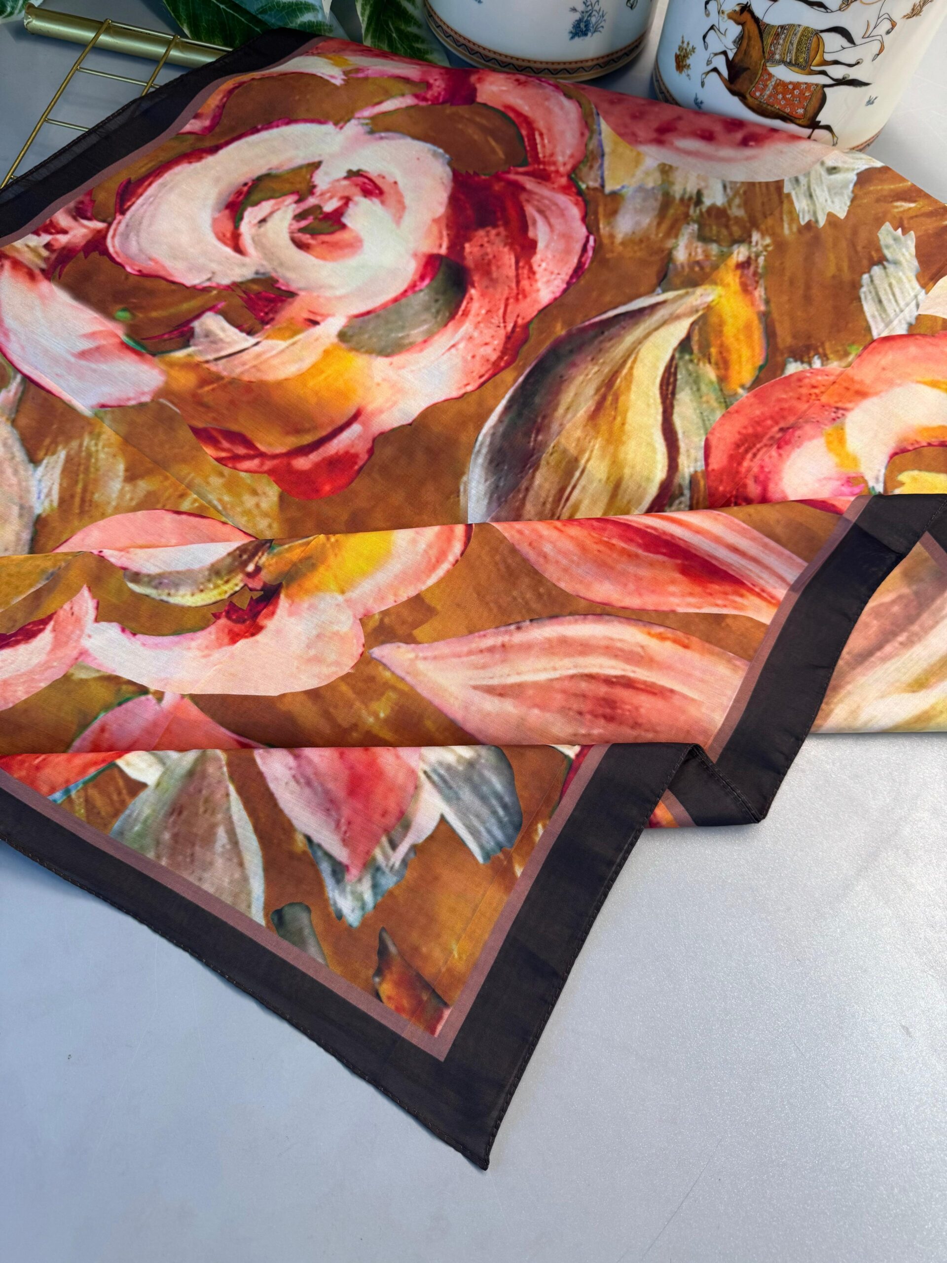 MAGNOLIA DESEN PAMUK İPEK ŞAL-6203253-Şeftali