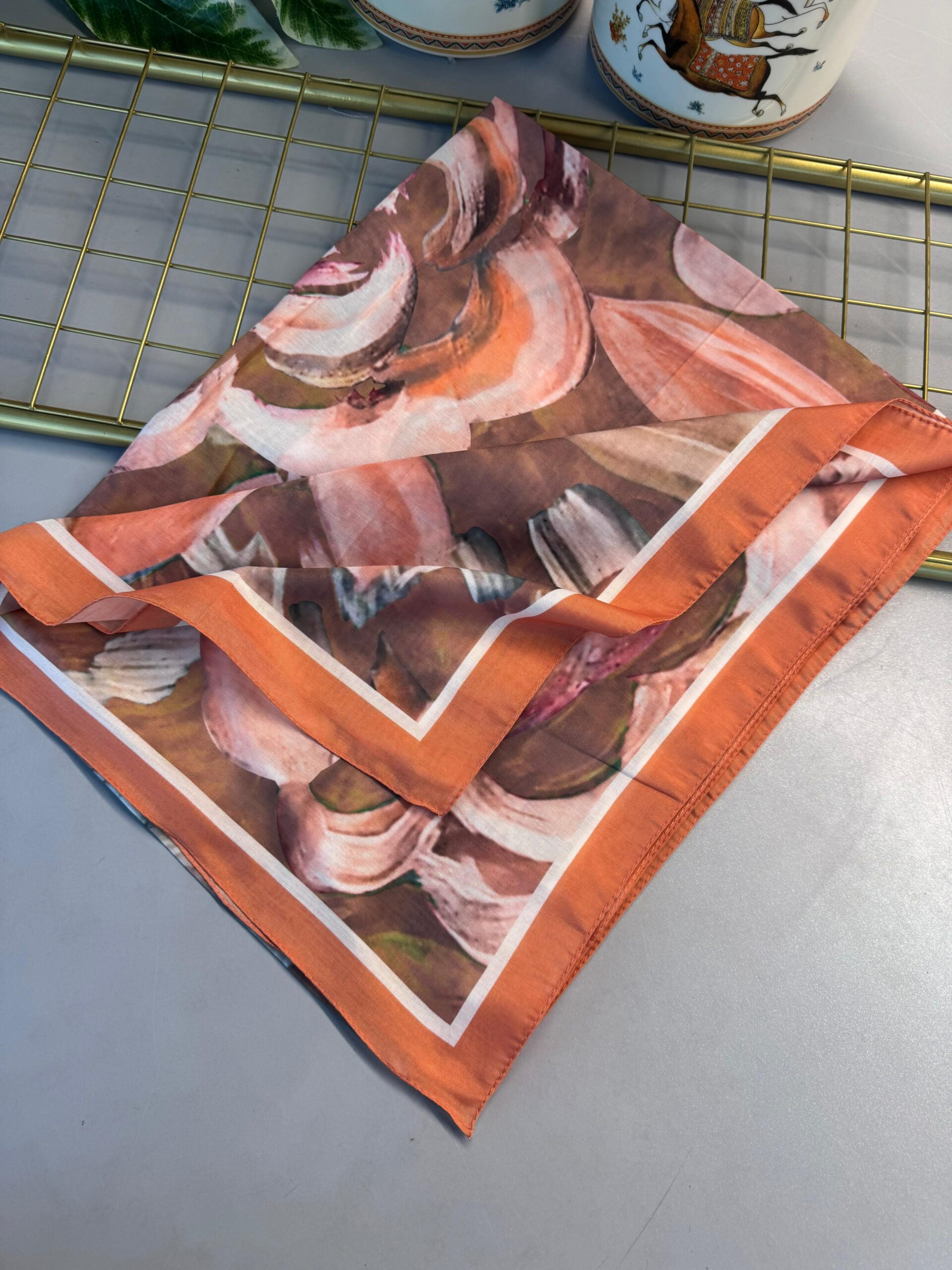 MAGNOLIA DESEN PAMUK İPEK ŞAL-6203253-Oranj