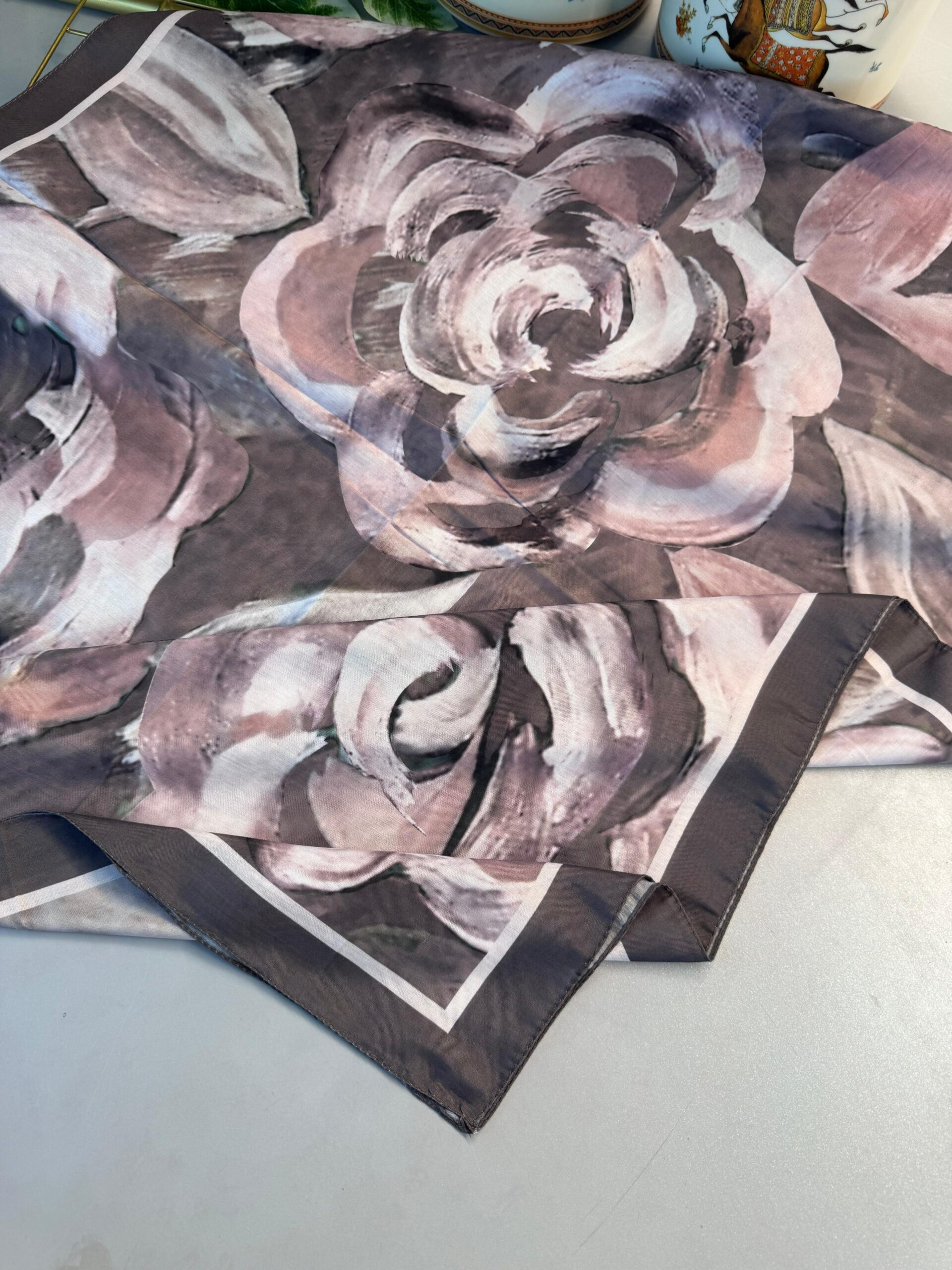 MAGNOLIA DESEN PAMUK İPEK ŞAL-6203253-Kahve