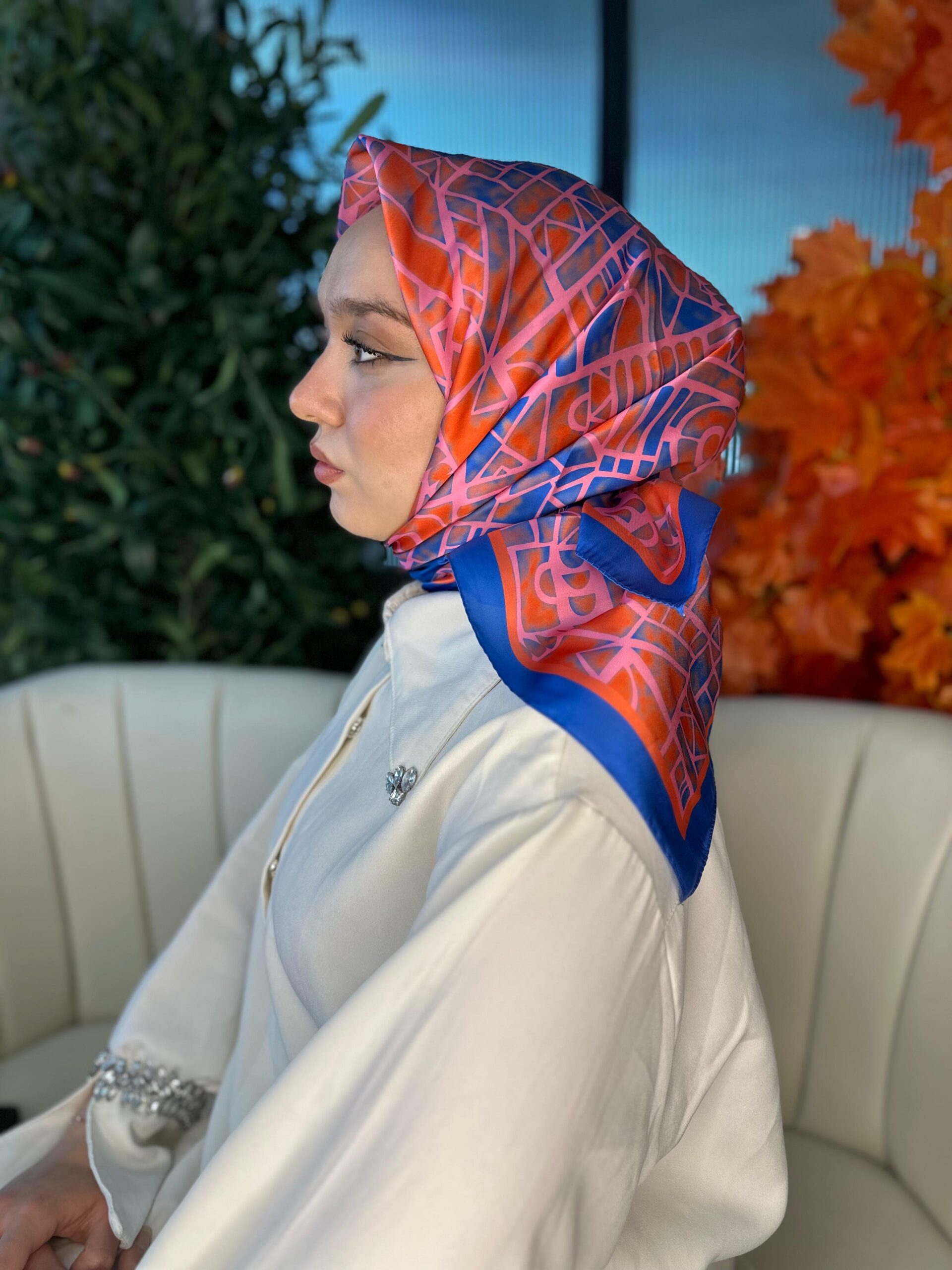 Oxxo Desen Vual İpek Şal-6203662-Saks