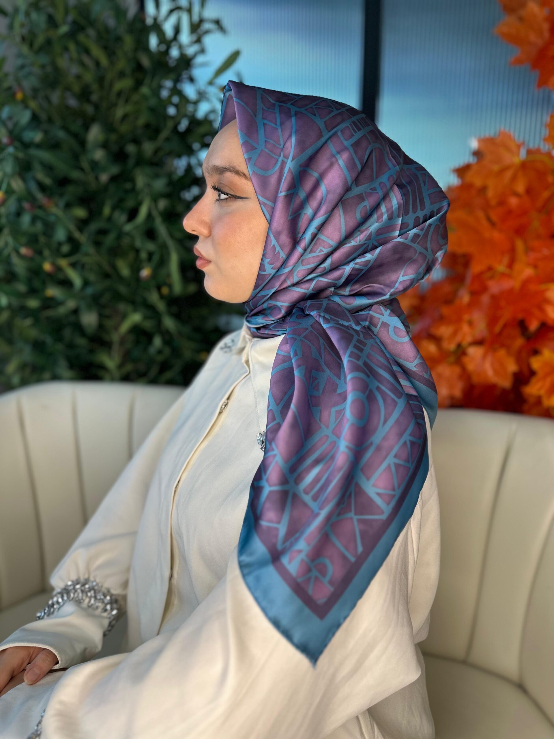 Oxxo Desen Vual İpek Eşarp-6203662-Turkuaz