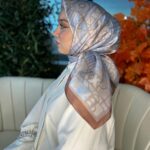 Oxxo Desen Vual İpek Eşarp-6203662-Karamel-mavi