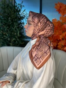 Oxxo Desen Vual İpek Eşarp-6203662-Karamel