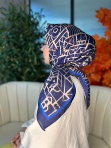 Oxxo Desen Vual İpek Eşarp-6203662-Mavi