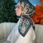 Oxxo Desen Vual İpek Eşarp-6203662-Petrol