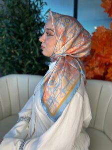 Oxxo Desen Vual İpek Eşarp-6203662-Şeftali