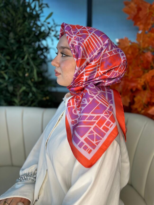 Oxxo Desen Vual İpek Eşarp -6203662-Oranj