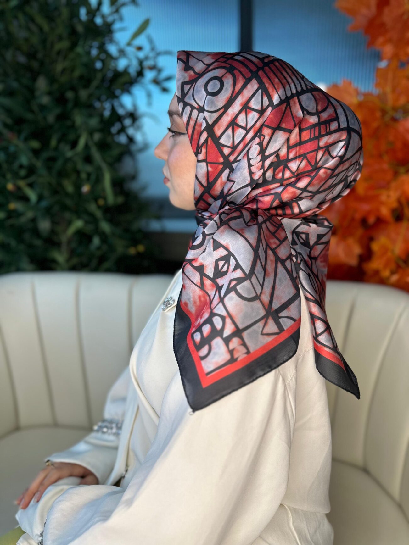 Oxxo Desen Vual İpek Eşarp -6203662-Gri