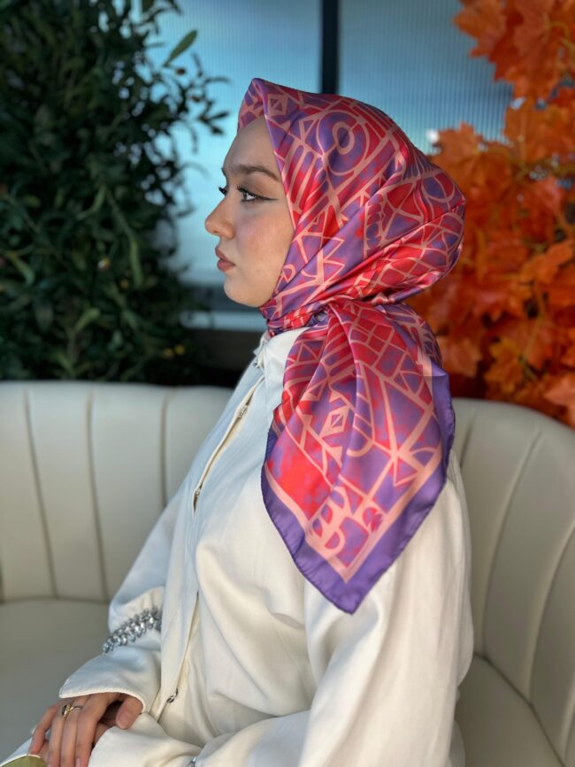 Oxxo Desen Vual İpek Eşarp -6203662-Pudra Pembe