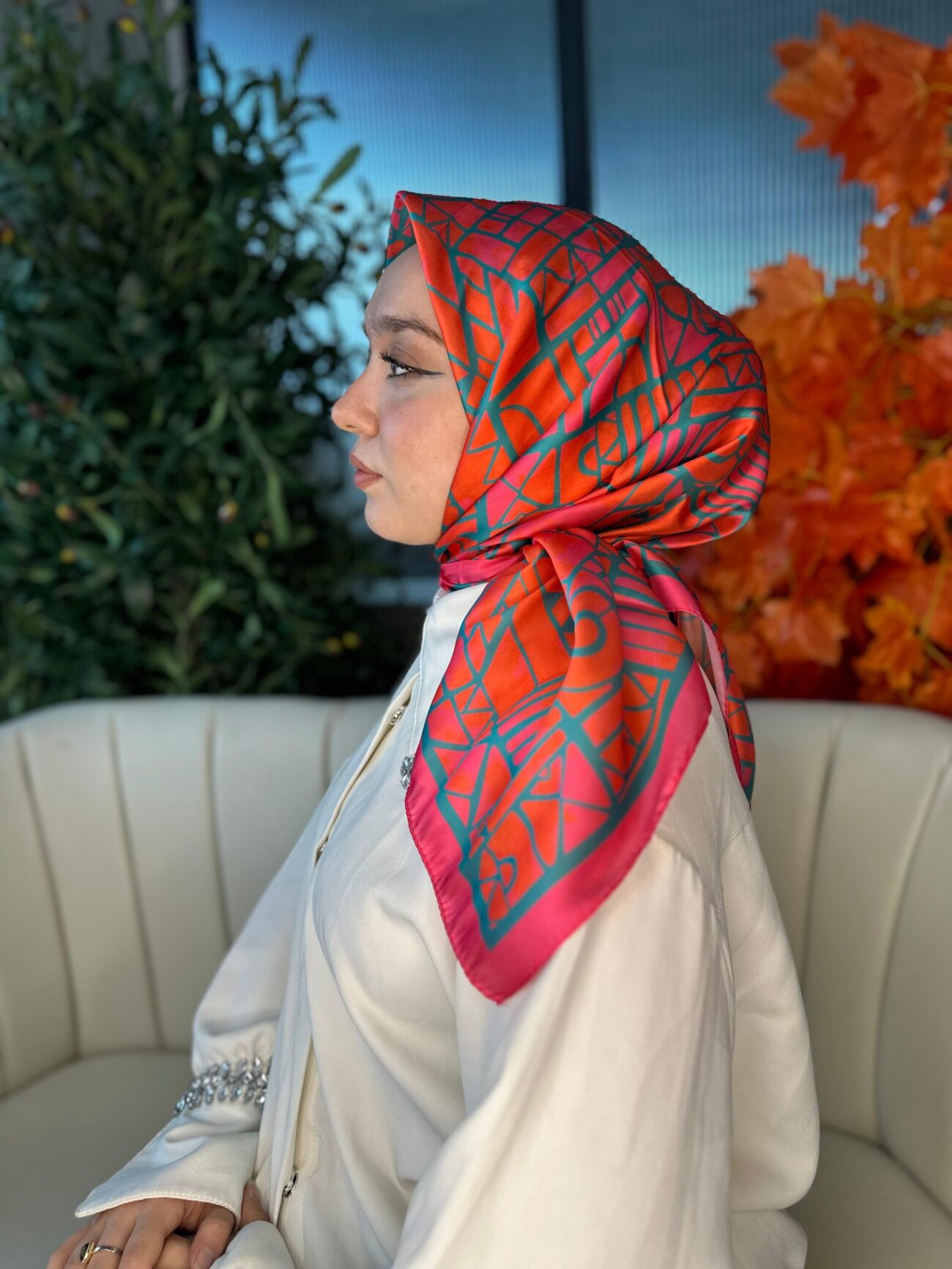 Oxxo Desen Vual İpek Eşarp -6203662-Mango