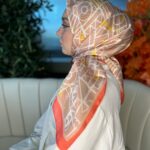 Oxxo Desen Vual İpek Eşarp -6203662-Sütlü Kahve