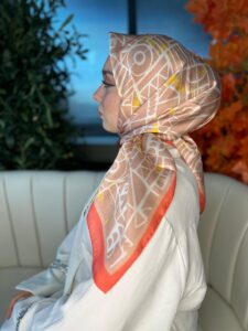 Oxxo Desen Vual İpek Eşarp -6203662-Sütlü Kahve