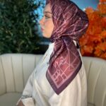 Oxxo Desen Vual İpek Eşarp -6203662-Koyu Mürdüm