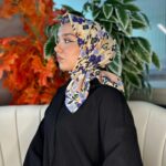 Bahar Desen Pamuk İpek Eşarp-13001-VİZON